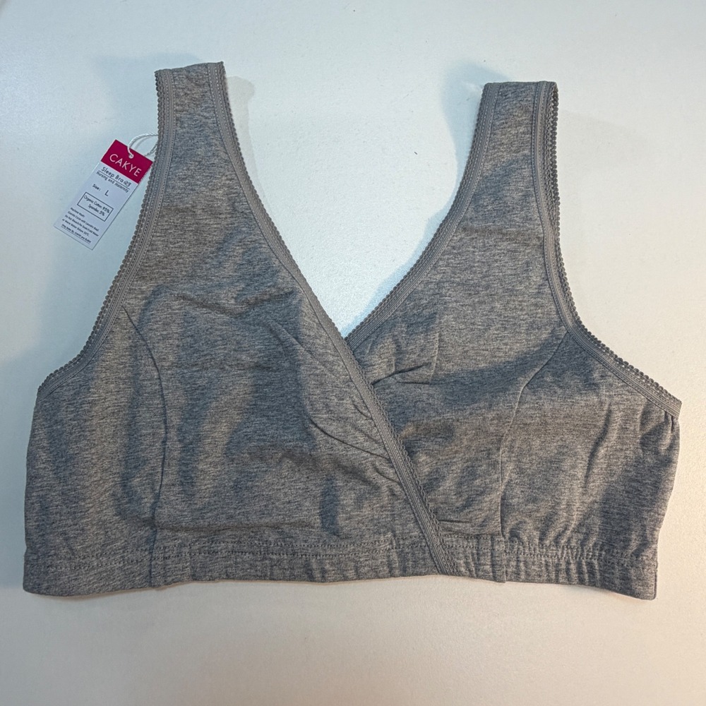 Cakye Sleep Bra Nursing Maternity Women Large Gray Organic Cotton Crossover NEW